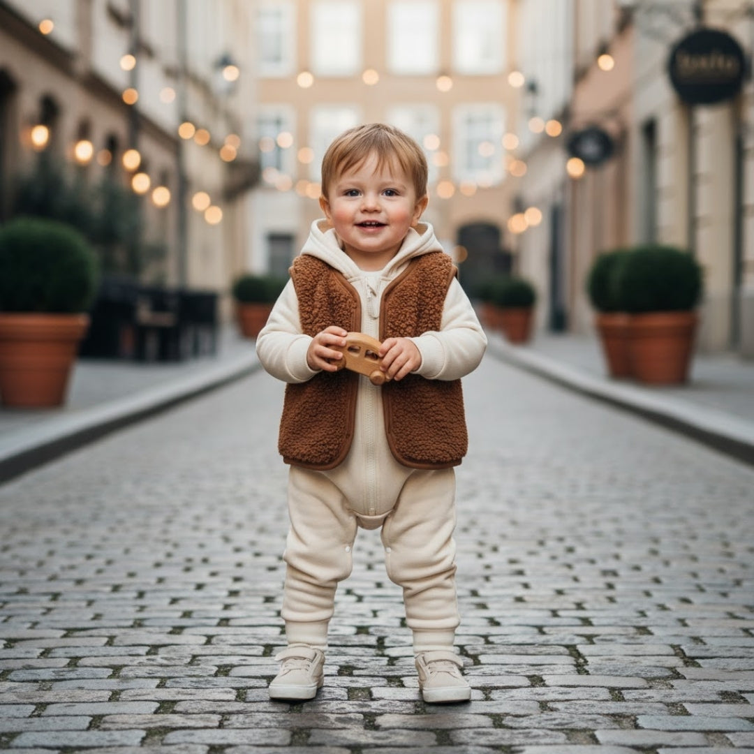 Boys, Girls Jumpsuit – 2Pcs Baby Boy Girl Autumn Winter Long Sleeve Hooded Jumpsuit With Zipper Fleece Vests Sleeveless Coat For Newborn Casual Set | Baby London® Premium Baby Clothing