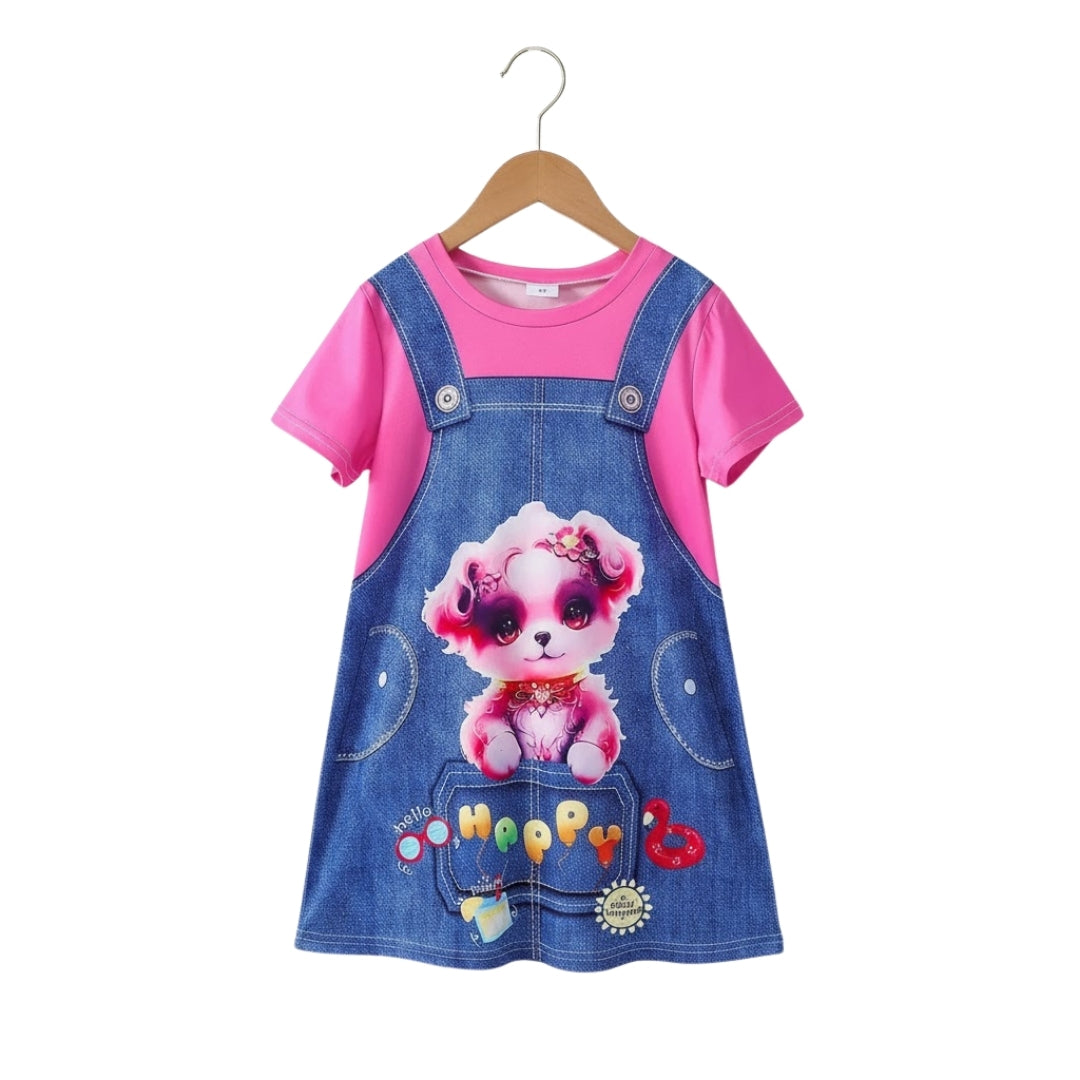 Girls Dress – 2025 4 7Y New Girls Casual Cute Cartoon Animal Short Sleeve Dress For Girls Summer Party Outdoor Kid Girls Fashion Clothing | Baby London® Premium Baby Clothing