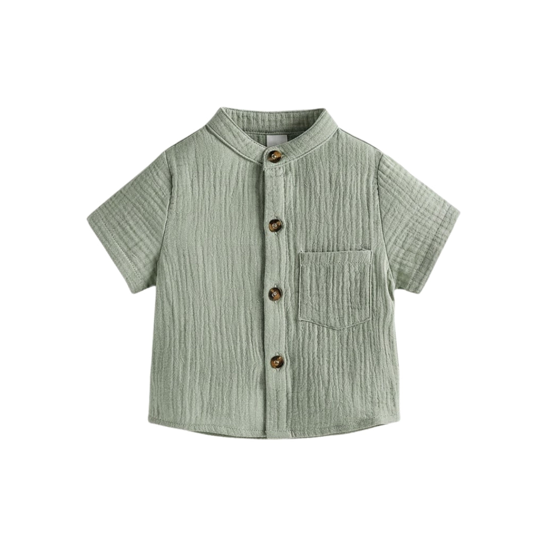 Boys Top – Boy Solid Color Cotton Soft Shirt Chest Pocket Stand Collar Short Sleeve Gentleman Shirt For Boys 1 3Y Summer Clothes | Baby London® Premium Baby Clothing